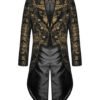 Devil Fashion Mens Gothic Steampunk Tailcoat Jacket Black Brocade Damask Wedding