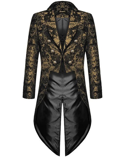 Devil Fashion Mens Gothic Steampunk Tailcoat Jacket Black Brocade Damask Wedding
