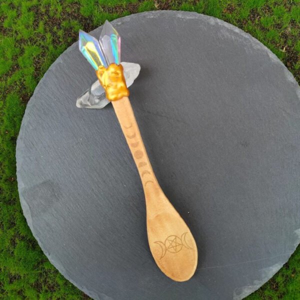 Witch Altar Tool Goddness Triple Moon Pentgram Crystal Wood Spoon Ritual Tool Altar Adornment Magic Wicca Gift