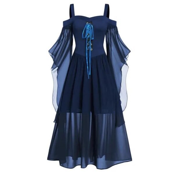 2023 New Medieval Witch Dress For Women Halloween Carnival Women Plus Size Cold Shoulder Butterfly Sleeve Halloween Gothic Dress