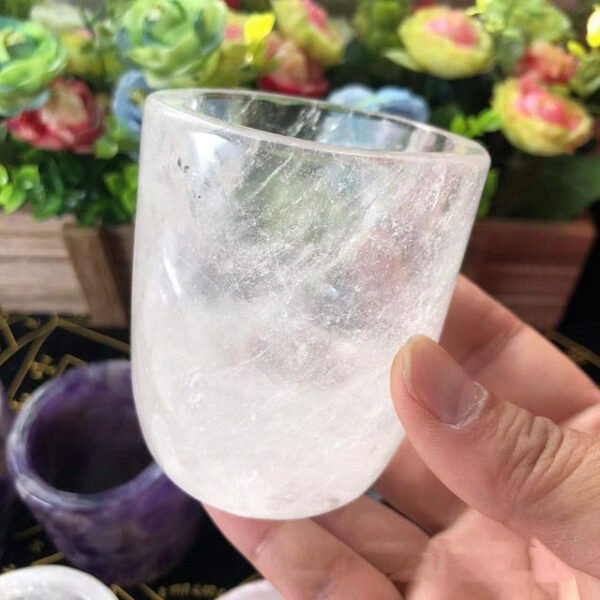 75mm Natural Rose Quartz Amethyst White Crystal Cup High Quality HandCarved Healing Crystal For Gift Collection Craft Home Decor