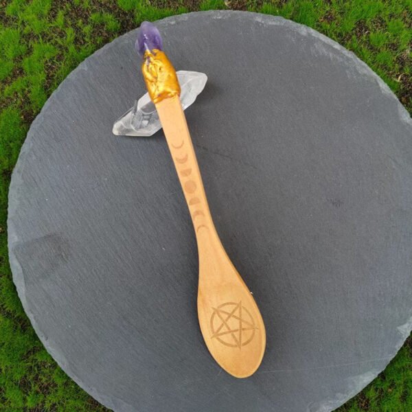 Witch Altar Tool Goddness Triple Moon Pentgram Crystal Wood Spoon Ritual Tool Altar Adornment Magic Wicca Gift