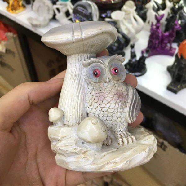 Resin Mushroom Tree Owl Figurine Statue Crystal Sphere Holder Ball Stand Display Base Sculpture