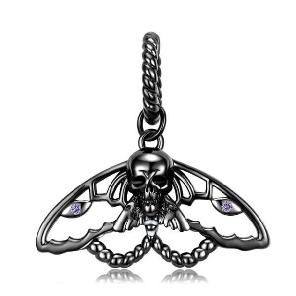 925 Sterling Silver Butterfly Moth Skull Scream Black Wings Chain Necklace for Girl Women Jewelry
