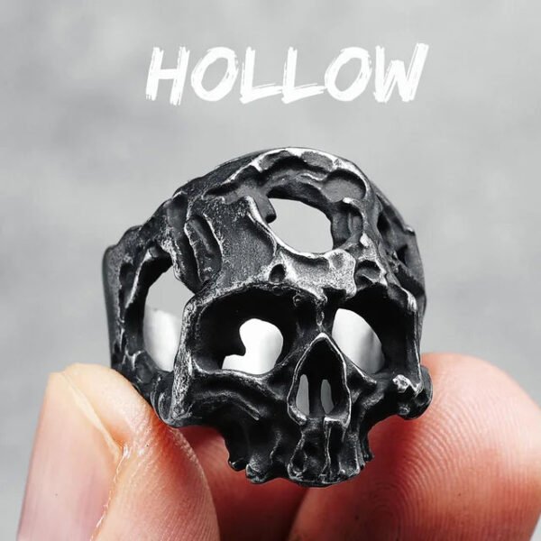 Hollow Skull Men Ring 316L Stainless Steel Weathering Cranium Rock HipHop Party for Biker Rider Male Boyfriend Jewelry Best Gift