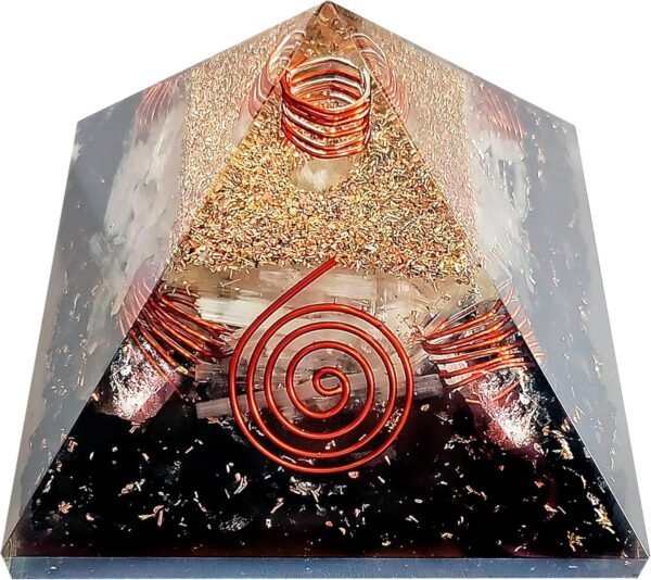 Crystal Orgone Pyramid – Orgonite Energy Generator with Copper-Wrapped Quartz and Shungite Crystals for Positive Energy
