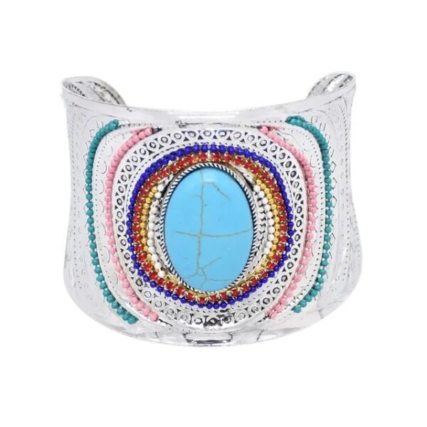 Gypsy Tribal Tibetan Bracelet for Women Boho Vintage Silver Men's Turquoise Elastic Bangles Afghan Turkish Ethnic Indian Jewelry