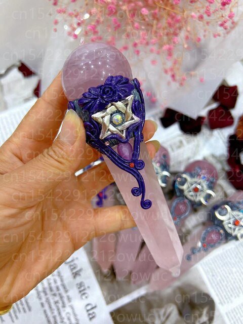 16 22cm Natural Crystal Fluorite Quartz Healing Raw Stone Handmade Magic Stick scepter Witch Craft Staff Cosplay Fairy Props| |