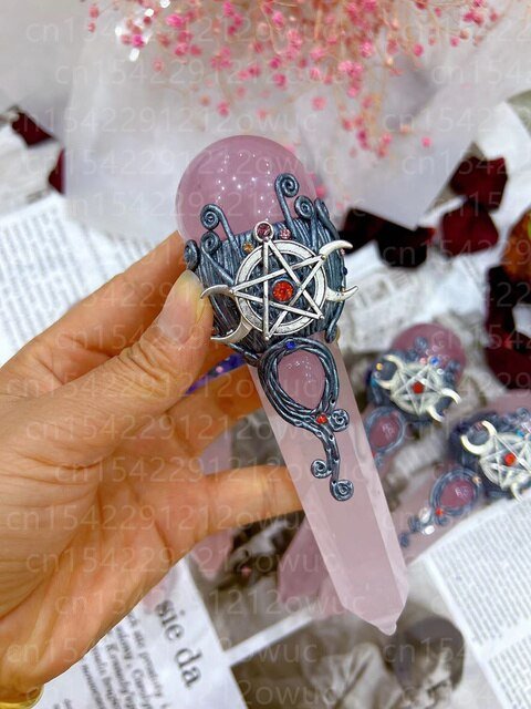 16 22cm Natural Crystal Fluorite Quartz Healing Raw Stone Handmade Magic Stick scepter Witch Craft Staff Cosplay Fairy Props| |