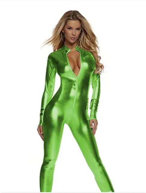 Front Zip Catsuits Womens long Sleeve Black Catsuit Spandex Bodysuits Shiny Metallic Unitard Dancewear Zentai Suit S-3XL