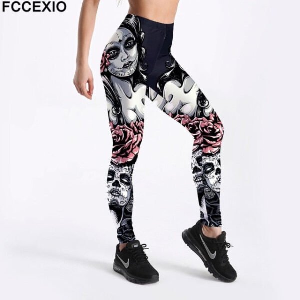 Fccexio Fashion Skull New Design Punk Women Legging Gothic Style Lion Retro Vintage Steampunk Leggins Ankle Pants Cosplay Leggin - Leggings