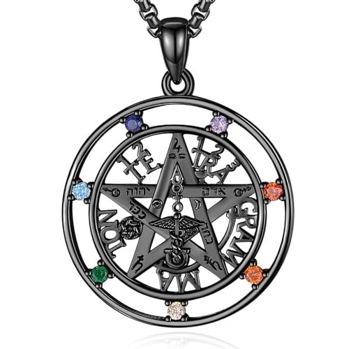 Vito Sterling Silver Tetragrammaton Necklace for Women Men, Abalone Shell 18k Gold Plated Pentagram Pendant, Wiccan Protection Amulet Pentacle Star Jewelry Gift for Wife Husband, 24"/18"/22"