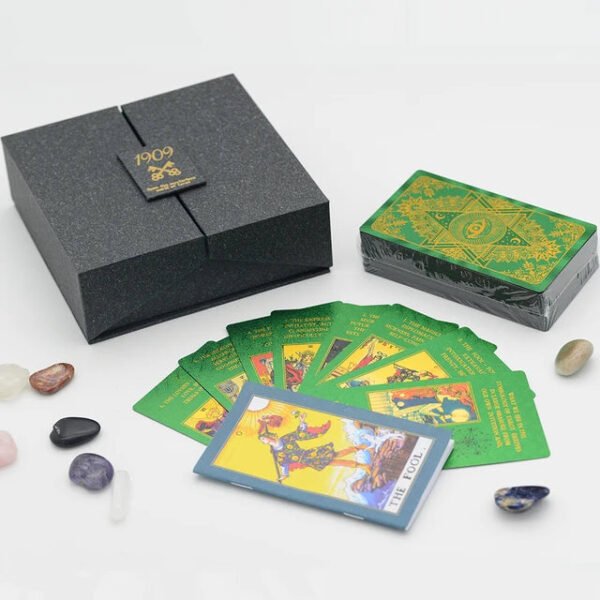 High Quality Mysterious Gold Foil Tarot PVC Table Game Color Card Gift Box Set Bronzing Waterproof Tablecloth Crystal Stone