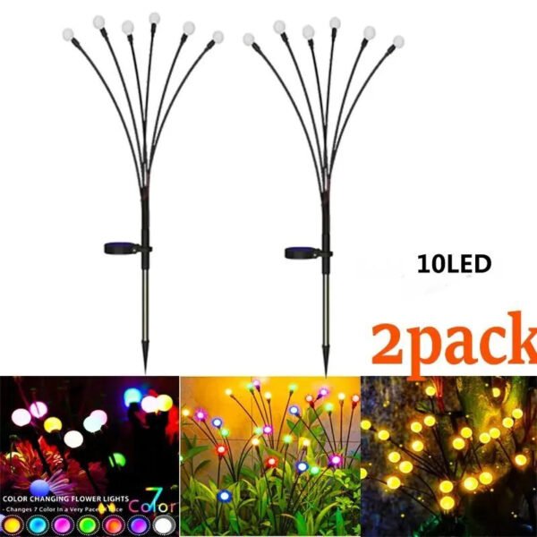 2pcs6/8/10 Lights Solar Lawn Lamp Garden Lamp, LED Wind-driven Firefly Ground Plug Lamp, Garden Ramadan Decoration Festival Lamp
