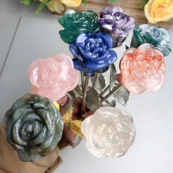 Natural Crystal Quartz Rose Artificial Flower Silver Gold Rose Flower Wedding Valentine's Day Favors For Girlfriend Wife Gift