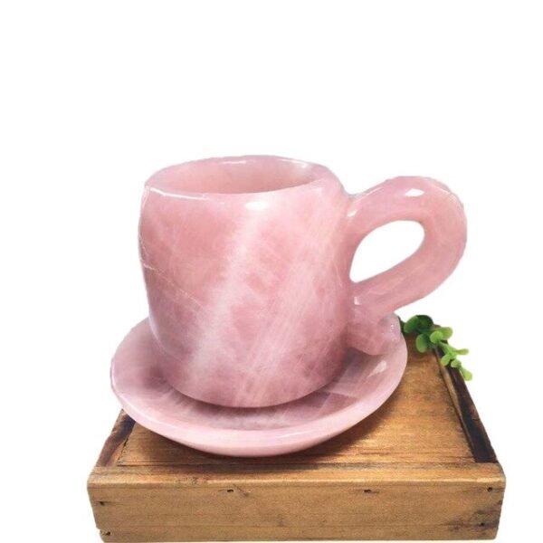 Natural Crystal Hand Carved Rose Quartz Crystal Tea Cup Set with Holder Real Stones For Healing Decoration Collection Fengshui