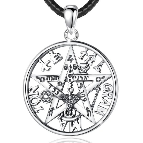 Sterling Silver Tetragrammaton Pentagram Amulet Necklace Gothic Pendan