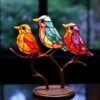 Manual Stained Acrylic Birds On Branch Desktop Ornaments Acrylic Material Double Sided Multicolor Style Birds Alloy Decorations