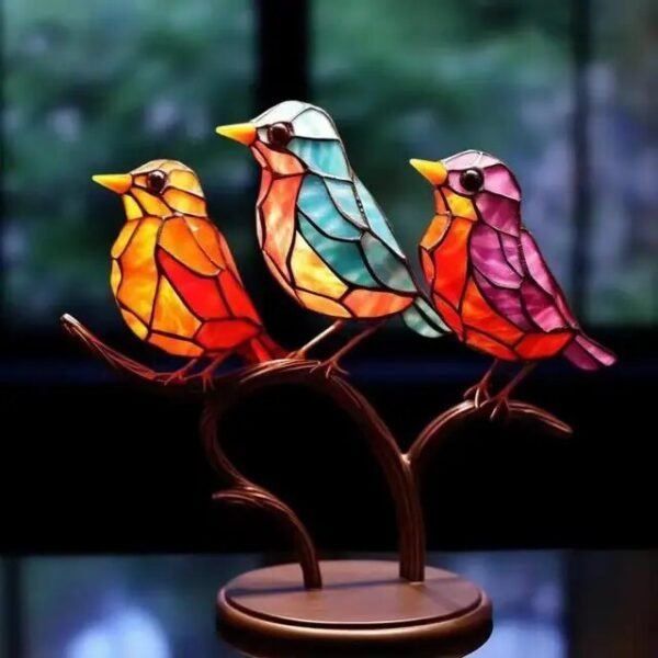 Manual Stained Acrylic Birds On Branch Desktop Ornaments Acrylic Material Double Sided Multicolor Style Birds Alloy Decorations