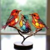 Manual Stained Acrylic Birds On Branch Desktop Ornaments Acrylic Material Double Sided Multicolor Style Birds Alloy Decorations