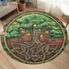 Embrace Norse Elegance: Tree of Life Rune Pattern Round Rug - Enhance Your Living Space with Vibrant Rainbow Print - Perfect for Viking Home Decor & Cozy Floors