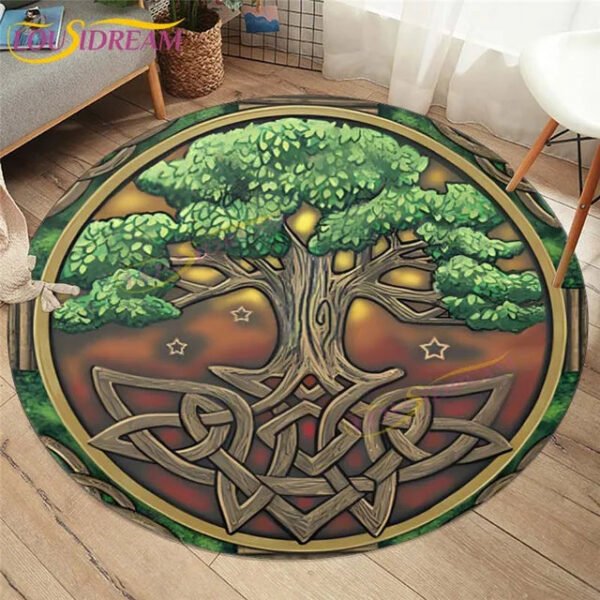 Embrace Norse Elegance: Tree of Life Rune Pattern Round Rug - Enhance Your Living Space with Vibrant Rainbow Print - Perfect for Viking Home Decor & Cozy Floors