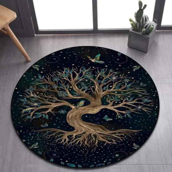 Viking Valknut Yggdrasil Tree of Life Round Area Rug: Stylish Décor