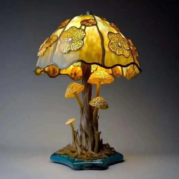 Retro Stained Glass Plant Series Table Lamps Colorful Bedroom Bedside Flower Mushroom Creative Table Night Lamp Atmosphere Light