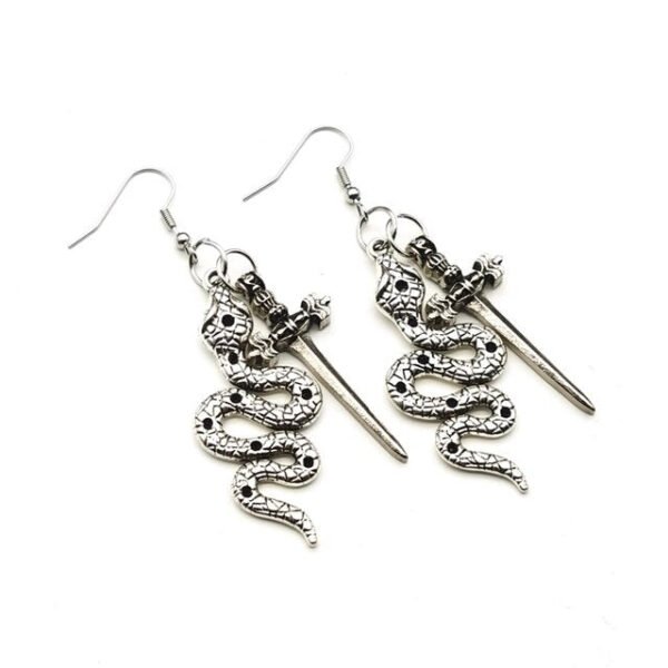 Big Dagger and Snake Crystal Dangle Earrings, Sword, Vampire Gothic Dagger Alternative Goth Witch Sword Jewelry|Drop Earrings|