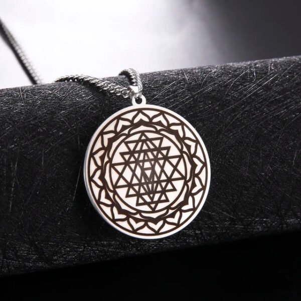 Sri Yantra Mandala Sacred Geometry Pendant Necklace Chakra Energy Necklace Meditation Spiritual Jewelry Stainless Steel