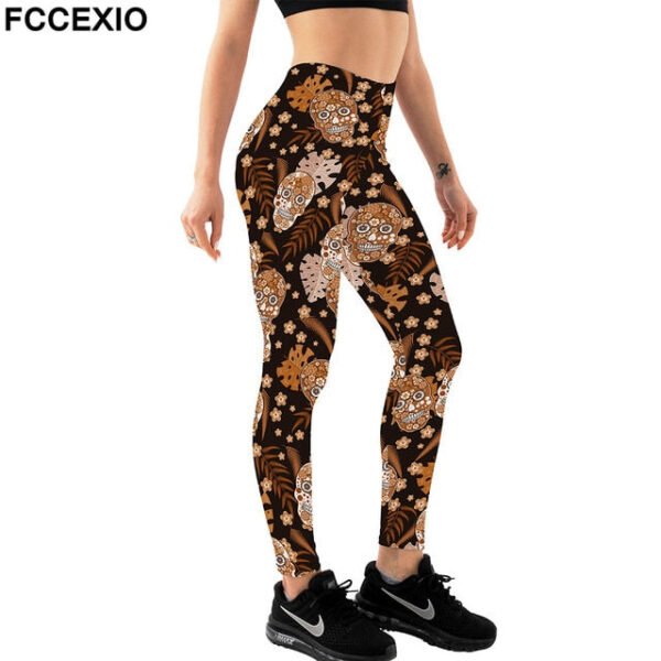 Fccexio Fashion Skull New Design Punk Women Legging Gothic Style Lion Retro Vintage Steampunk Leggins Ankle Pants Cosplay Leggin - Leggings