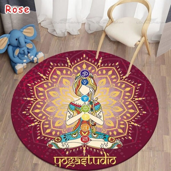 Round Meditation Chakra Pattern Carpet Yoga Practice Area Rug Indoor Home Decoration Floor Mat - Rug