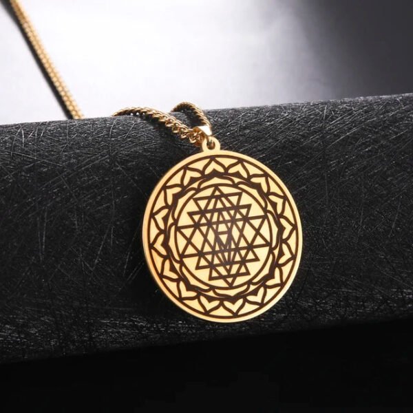 Sri Yantra Mandala Sacred Geometry Pendant Necklace Chakra Energy Necklace Meditation Spiritual Jewelry Stainless Steel
