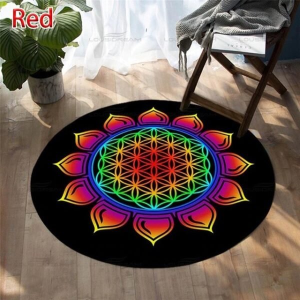 Seven Chakra Large-area Decorative Carpet Round Flower Of Life Flannel Carpet Modern Home Living Room Floor Mats Bedroom Rug - Rug