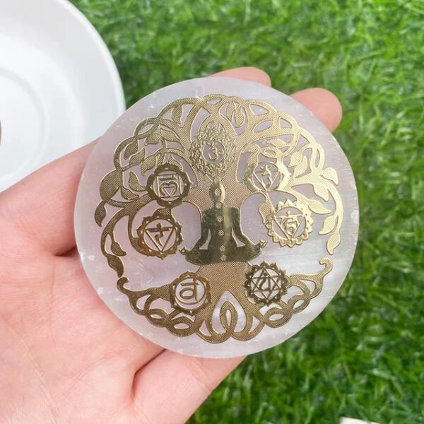 6CM Natural Crystal Selenite Slice Slab White Gypsum Chakra Flower of Life Charging Plate Yoga Meditation buy one and get one free
