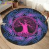 Embrace Norse Elegance: Tree of Life Rune Pattern Round Rug - Enhance Your Living Space with Vibrant Rainbow Print - Perfect for Viking Home Decor & Cozy Floors