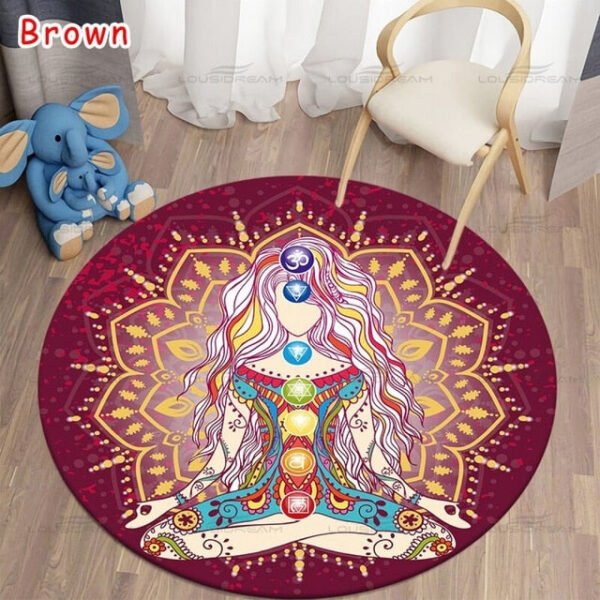 Round Meditation Chakra Pattern Carpet Yoga Practice Area Rug Indoor Home Decoration Floor Mat - Rug