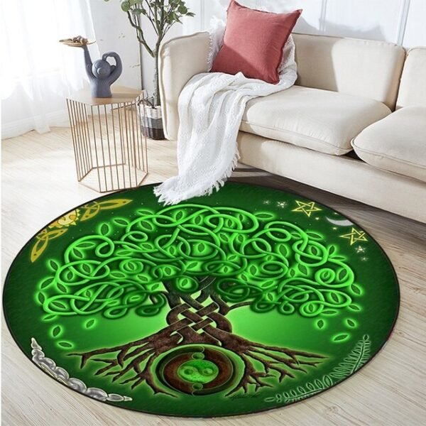 Celtic Viking Round Rug Floor Mat Tree of Life Round Carpet Yggdrasil Floor Mat Anti Slip Chair Mat for Children Kids Playmat| |