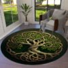 Transform Your Space with the Power of Norse Mythology: Tree of Life Valknut Round Rug