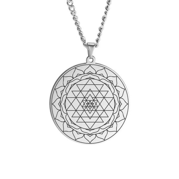 Sri Yantra Mandala Sacred Geometry Pendant Necklace Chakra Energy Necklace Meditation Spiritual Jewelry Stainless Steel