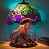 Retro Stained Glass Plant Series Table Lamps Colorful Bedroom Bedside Flower Mushroom Creative Table Night Lamp Atmosphere Light