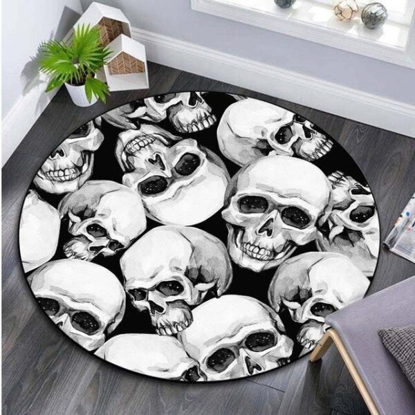 Carpet Anti Slip Bedside Rug Living Room Floral Skull Round Carpet Sofa Bedroom Area| |