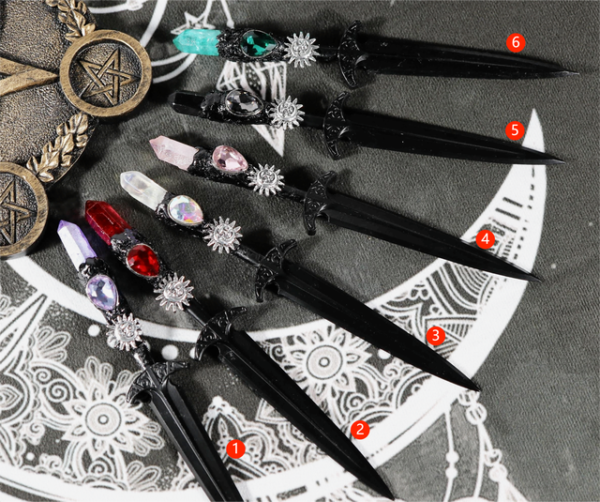 Crystal Metal Sword 90-95g Witch Altar hair Accessories Wizard stick Energy Pagan Cosplay Elf Gothic Dark Magic Wand Witch Gift