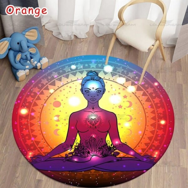 Round Meditation Chakra Pattern Carpet Yoga Practice Area Rug Indoor Home Decoration Floor Mat - Rug