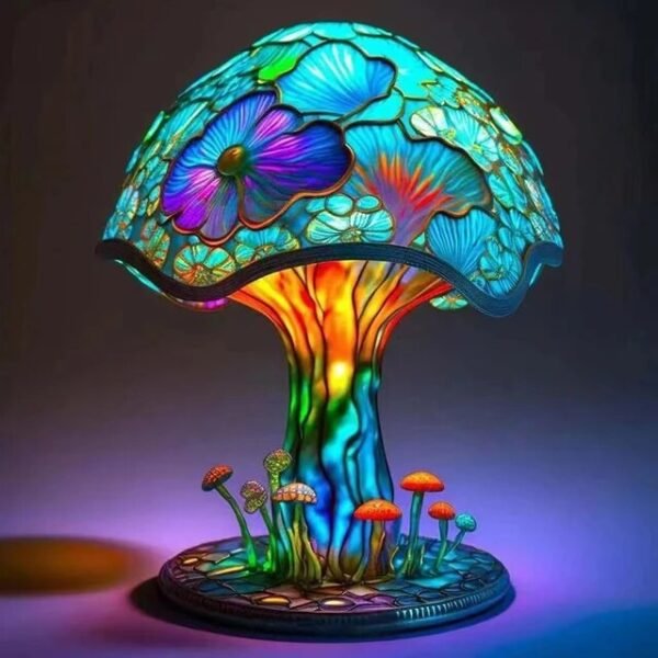 Retro Stained Glass Plant Series Table Lamps Colorful Bedroom Bedside Flower Mushroom Creative Table Night Lamp Atmosphere Light