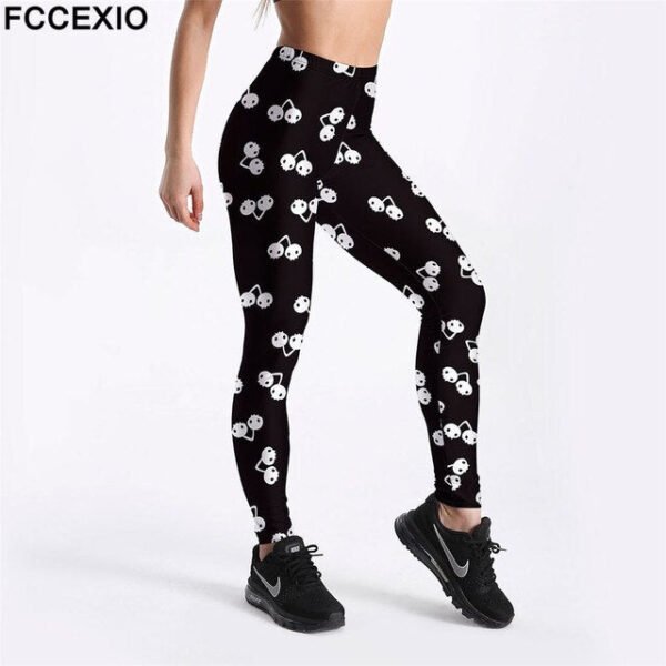 Fccexio 2021 New Pattern 3d Skull Head Print Women High Waist Legging Fashion Plus Size Fitness Elastic Skeleton Leggings - Leggings