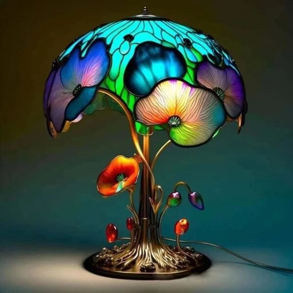 Retro Stained Glass Plant Series Table Lamps Colorful Bedroom Bedside Flower Mushroom Creative Table Night Lamp Atmosphere Light
