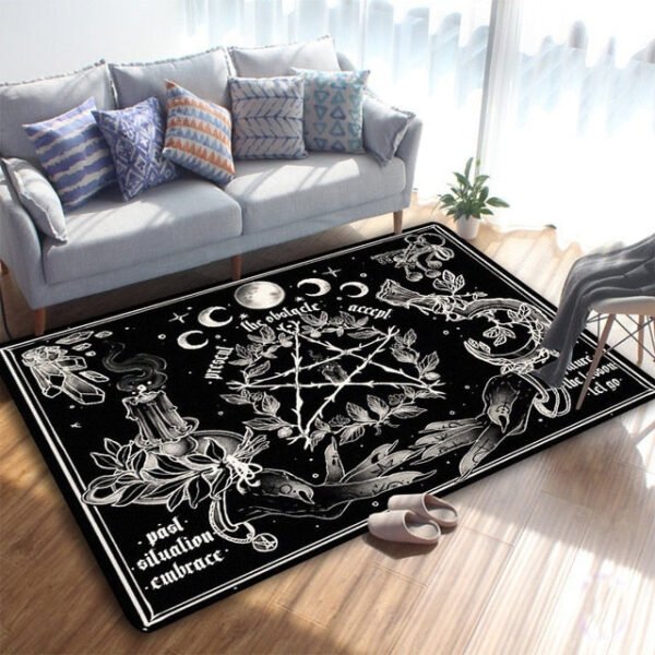 Triple Moon And Pentagram Altar Or Tarot Witchy Gothic Rug Floor Mat, Area Rug Large, Carpets For Living Room Bed Room, Bath Rug - Rug