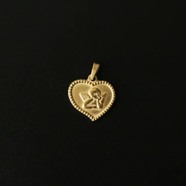 18K Gold Portrait Coin Cross Peach Heart Angel Charms Vintage Pendant b