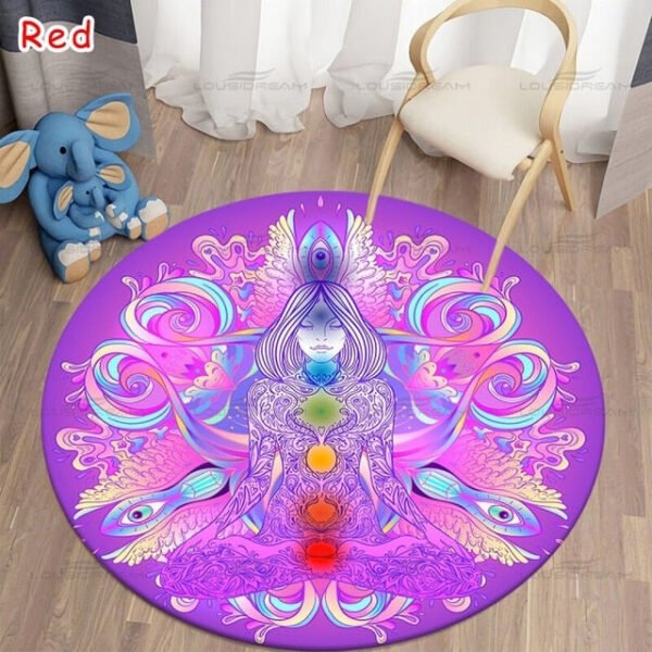 Round Meditation Chakra Pattern Carpet Yoga Practice Area Rug Indoor Home Decoration Floor Mat - Rug